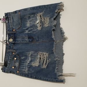 Signature8 Distressed Frayed Denim Mini Skirt